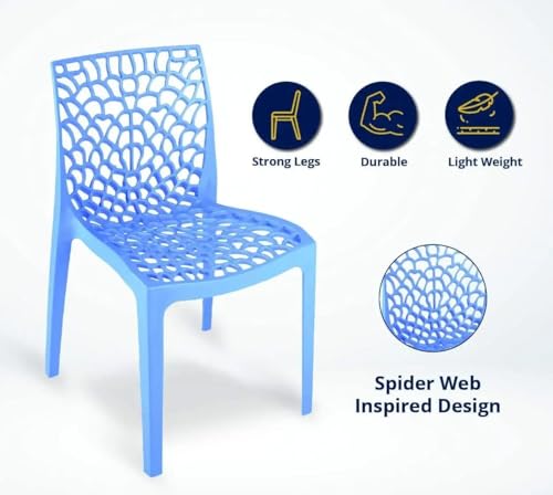 Image of activa Web Designer Plastic Chair for Home, Office and Restaurant and Cafe|Armless Chair for Dining Room| Heavy Duty Outdoor Plastic Chair | Designer Balcony Chair (Blue, Set of 1)
