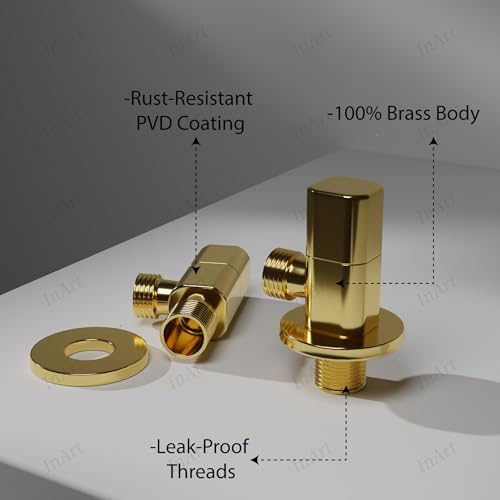 Image of InArt Heavy-Duty Brass Angle Valve for Bathroom & Kitchen | Leakproof 1-Way Angle Stop Cock with Wall Flange | Gold Color - 5 Year Warranty