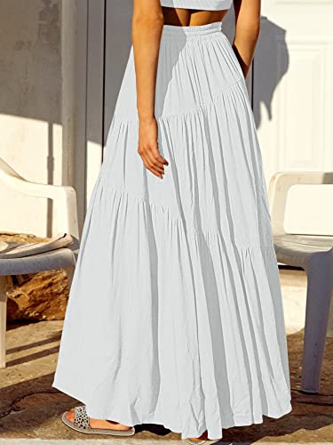 ANRABESS Women’s Boho Elastic High Waist Pleated A-Line Flowy Swing Asymmetric Tiered Maxi Long Skirt Dress with Pockets4