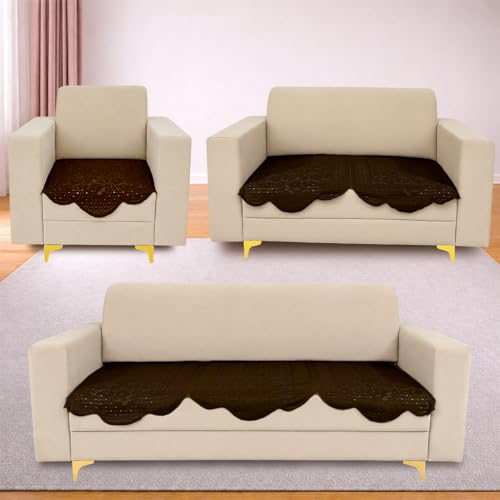 Image of Homerz Premium 'Surya Series' Sofa Cover | Stylish Sofa Protector | Net Fabric | Anti-Stain & Washable Slip Cover Exact Size Antislip (Flower Valley Brown, 6 (3+2+1) Seater, Only Seat Cover)