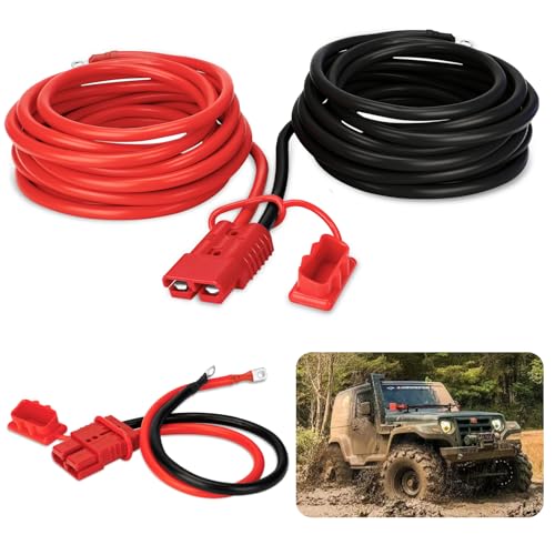 24 FT 2 AWG Quick Disconnect Winch Power Cable 2 Gauge Copper Winch Wiring Kit Heavy Duty Quick Disconnect Cables for Various Winching Applications