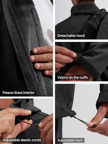 FREE SOLDIER Men's Waterproof Softshell Jacket Thick Fleece Lined Outdoor Jacket Tactical Military Hoodie Windbreaker - Image 6