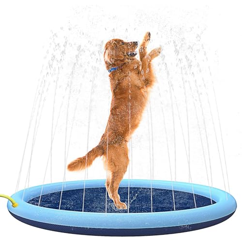 Bamda Hundepool 170cm/66.9in Hundeplanschbecken mit Antirutschfunktion, 0.6mm Verdickt Wassermatte Hund Faltbarer Langlebig Splash Pad für Sommer Hinterh Garten für Große & Kleine & Mittelgroßer Hunde
