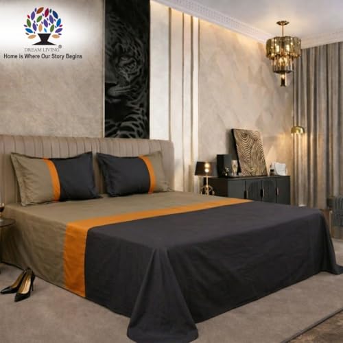 Image of Dream Living Ombre Queen Bedsheet with 2 Pillow Covers | 130 GSM | 220x250 Cm | Black & Biege