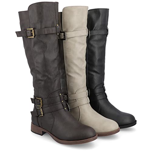 Journee Collection Womens Bite Boots With Round-Toe And Triple Buckle Detail, Black, 7 #TOP5