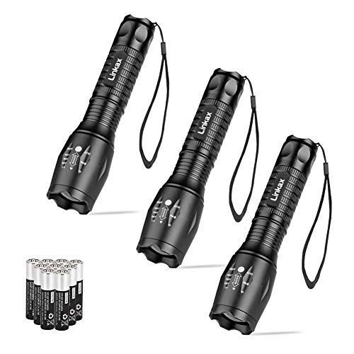 Linkax Torche Lampe de Poche LED Torche Militaire Poche LED Ultra Puissante tactique Zoomable Etanche 800LM pour Camping Randonnée 9*AAA batteries incluse（3PCS)