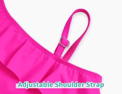 Image of Snowheart Girls Swimsuit Adjustable Shoulder Strap UPF50+ One-Shoulder Ruffle Bathing Suit 3-12T
