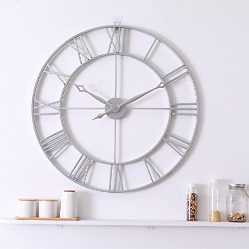 Clxeast Large Modern Wall Clock, 30 Inch Wall Clock,Oversized Big Roman Numeral Metal Wall Clock,Silent Non-Ticking Quartz Clocks For Living Room Decor,Office, Silver #TOP1