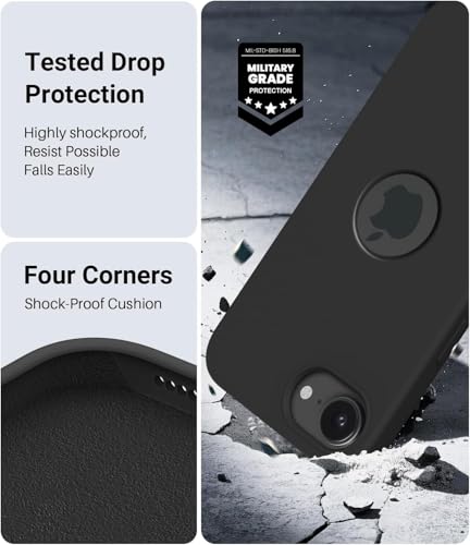 Image of Elzzi Microfiber Logo Cut Cover Compatible for iPhone 16e /17e Case Liquid Silicone Cases Full Body 4 Layer Protective Covers Shockproof Back Cover with High Raised Camera Lips (6.1 inch, Black)