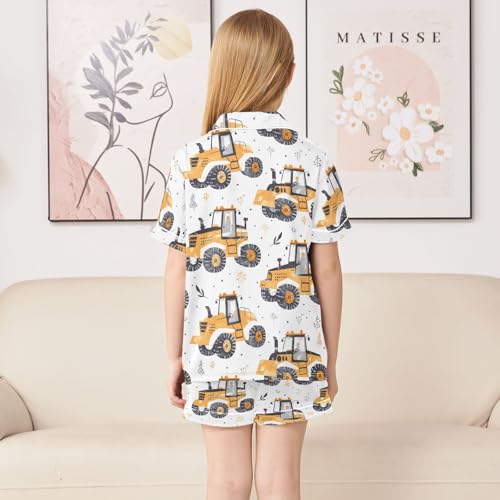 ALAZA Yellow Truck Satin Pajamas Set Short Sleeve Button Down Sleepwear Summer Pjs 2 Piece4