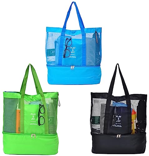Mesh Beach Tote Bag with Wet/Dry and Cooler, Large Capacity Waterproof Portable Beach Bag2