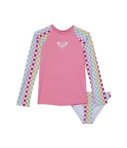 Roxy Girls' Rainbow Long Sleeve Rashguard Set, Bright White Check Check 233