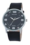 Alain Miller Orologio da uomo Nero Analogico Pelle Similato Quarzo, Nero , cinghia