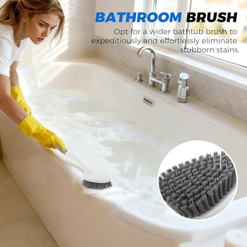 3 Pack Heavy Duty Scrub Brush Set for Household Use, Long Scrub Brush, Handheld Scrub Brush, and Crevice Brush with a Scraper Head for Cleaning Bathroom, Tile, Grout, Tub, Floor, Sink - Image 3