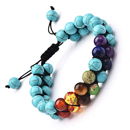PSEEHEE Bead Chakra Bracelet 7 Chakras Healing Crystals Bracelet Yoga Stone Beads Bracelets Meditation Relax Anxiety Bangle for Womens Mens