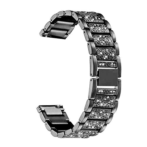 Abanen Compatible with Fossil Q Venture Watch Band,18mm Lightweight Alloy Metal Bling Crystal Quick Release Wristband Strap for Fossil Q Venture Gen4/3,Women's Sport (Black)