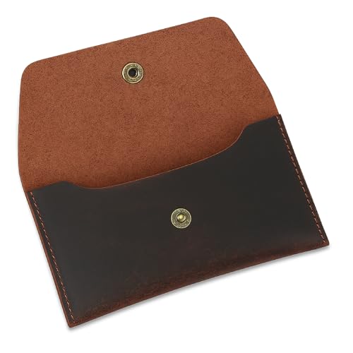 TheAntiq Leather Cash Envelope Wallet Slim Money Organiser Minimalist Travel Currency Pouch for Cash & Cards Full Grain Leather (Brown)