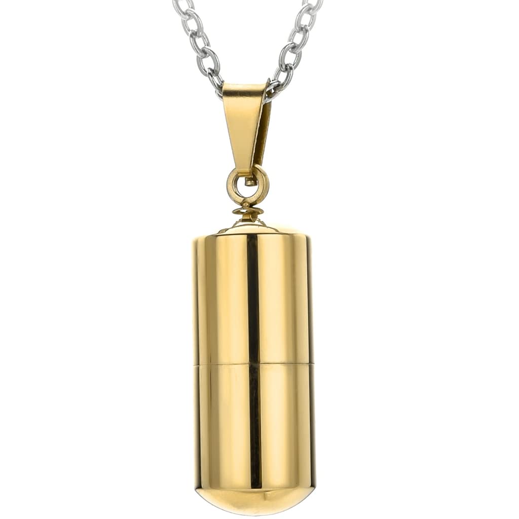 Jude Jewelers Stainless Steel Capsule Medicine Pill Cocktail Party Statment Holiday Pendant Necklace (Gold)