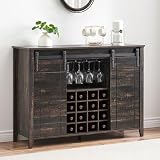 coucheta Wine Bar Cabinet,47" Farmhouse Coffee Bar Cabinet with Sliding Barn Door, Buffet Sideboard Cabinet with 16 Bottle Wine Rack for Dining, Living Room Dining Kitchen, Dark Rustic Oak