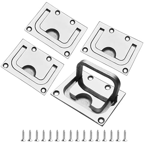Engree 4Pcs 316 Stainless Steel Ring Pull Handle with Mount Screws Hidden Pull Handle for Boat Deck Hatch Handle and Home Furniture Recessed Pull Handle（2.99 * 2.2inch） Cover