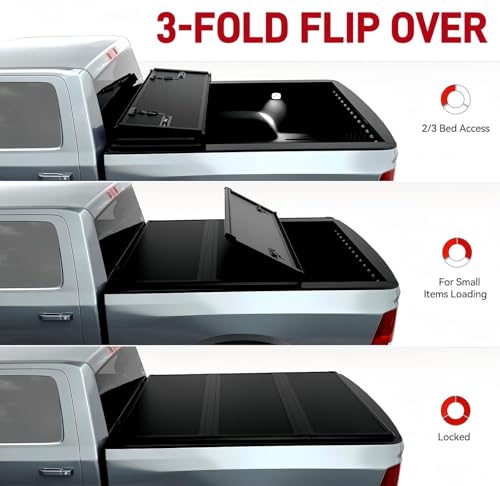 Image of 6' Theftproof & Waterproof Hard Tri-Fold Truck Bed Tonneau Cover for 2019 2020 2021 2022 2023 Ford Ranger 6FT (72.7 inch) Bed