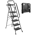 DUMOS Step Ladder, 5 Folding Step Stool with Wide Anti-Slip Pedal, Sturdy Steel Ladder, Dual Handrail, Lightweight, Portable Steel Step Stool for Home Clean, Maintenance, House Work, Kitchen, Painting