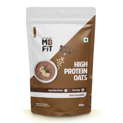 MuscleBlaze Fit High Protein Oats (Dark Chocolate, 400g) | 22g Protein | Breakfast Cereals for Weight Management