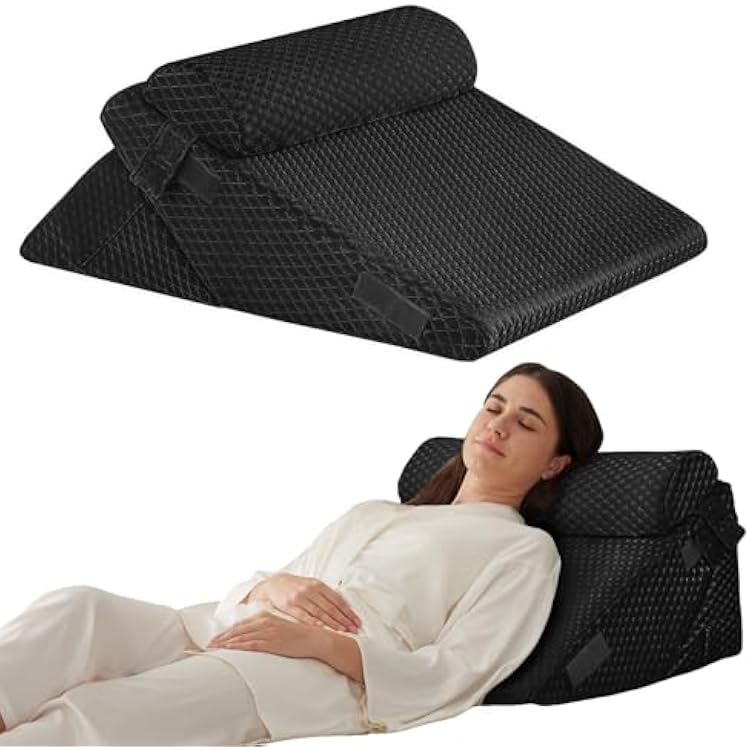 Ruqmuis 3PCS Wedge Pillow Set for After Surgery, Adjustable 9&12 Inch Bed Wedge Pillow for Sleeping, Incline Pillow Wedge for Headboard, Post Surgery, Acid Reflux, Neck&Back Support, Plush Black