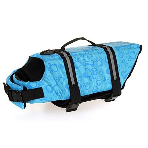Ghzste Chaleco de Flotación para Perro Chaleco de Rescate para Perro Patrón de Hueso Azul de Flotación Reflectante para Compañía para la Paseo y la