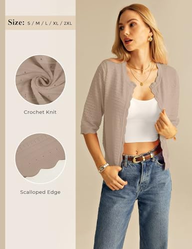 Image of GRACE KARIN Womens 3 /4 Sleeve Cardigan Sweater, Lightweight Cropped Cardigan Trendy, Dressy Casual Crochet Bolero Shrugs