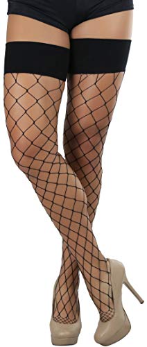 Image of ToBeInStyle Women's Diamond Large and Fine Fence Net Fishnet Nylon Thigh High