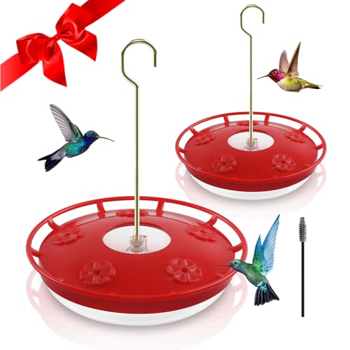 FEED GARDEN 2 Pack 16 OZ Hummingbird Feeders for Outdoor 5 Feeder Ports Ant Bee Proof Leak-Proof Cleaning Brushes Nectar Easy Clean Fill Bird Feeder for Garden Red Décor for Mom