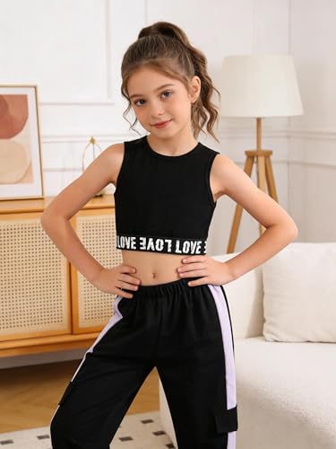 Image of Girls 2 Piece Outfit Set for Tween Girls, Sleeveless Crop Tank Top & Cargo Pants Jogger Set