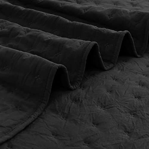 ROARINGWILD Black Queen Size Quilt Bedding Sets with Pillow Shams, Lightweight Soft Bedspread Coverlet, Quilted Blanket Thin Comforter Bed Cover, All Season, 3 Pieces, 90x90 inches