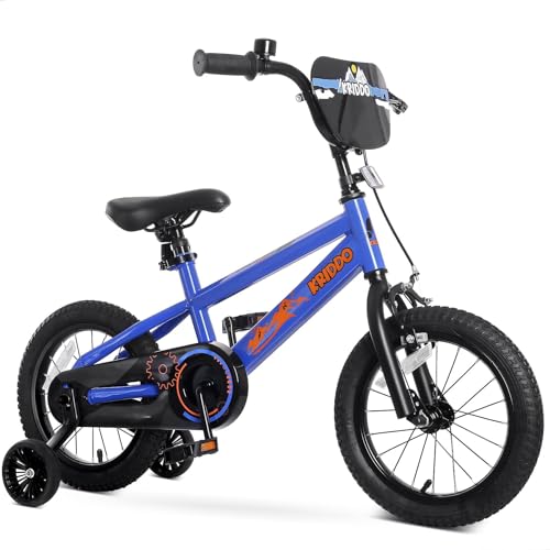 KRIDDO 14-16 Inch Kids Bike for Ages 3–8, Boys and Girls Bicycle with Removable Training Wheels, Bicycle for Kids with Hand Brake & Coaster Brake, Adjustable Height, DIY Name Plate, 14 Inch Blue