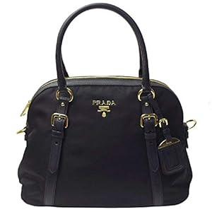 Prada Womens Tessuto Nylon Saffiano Leather Black Handbag 1BB013