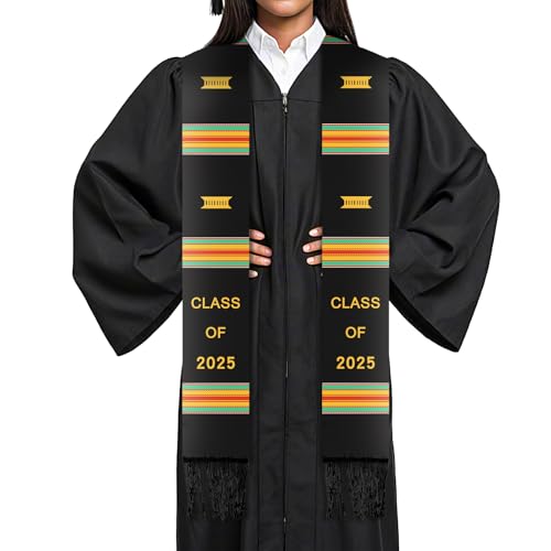 Graduation Kente Stole CLASS OF 2025 Graduation Ghanaian Style Black Sash African Graduation Stole for Adult College Unisex Grads Celebrate