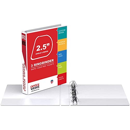 Performore 3 Ring Binder, Professional Angle D Ring Binder 2.5 Inch, Presentation Folder for Standard Pages 8.5 x 11 with Pockets, Crystal Clear View White Binder (4 Pack) 3 41LNDKkfkzL