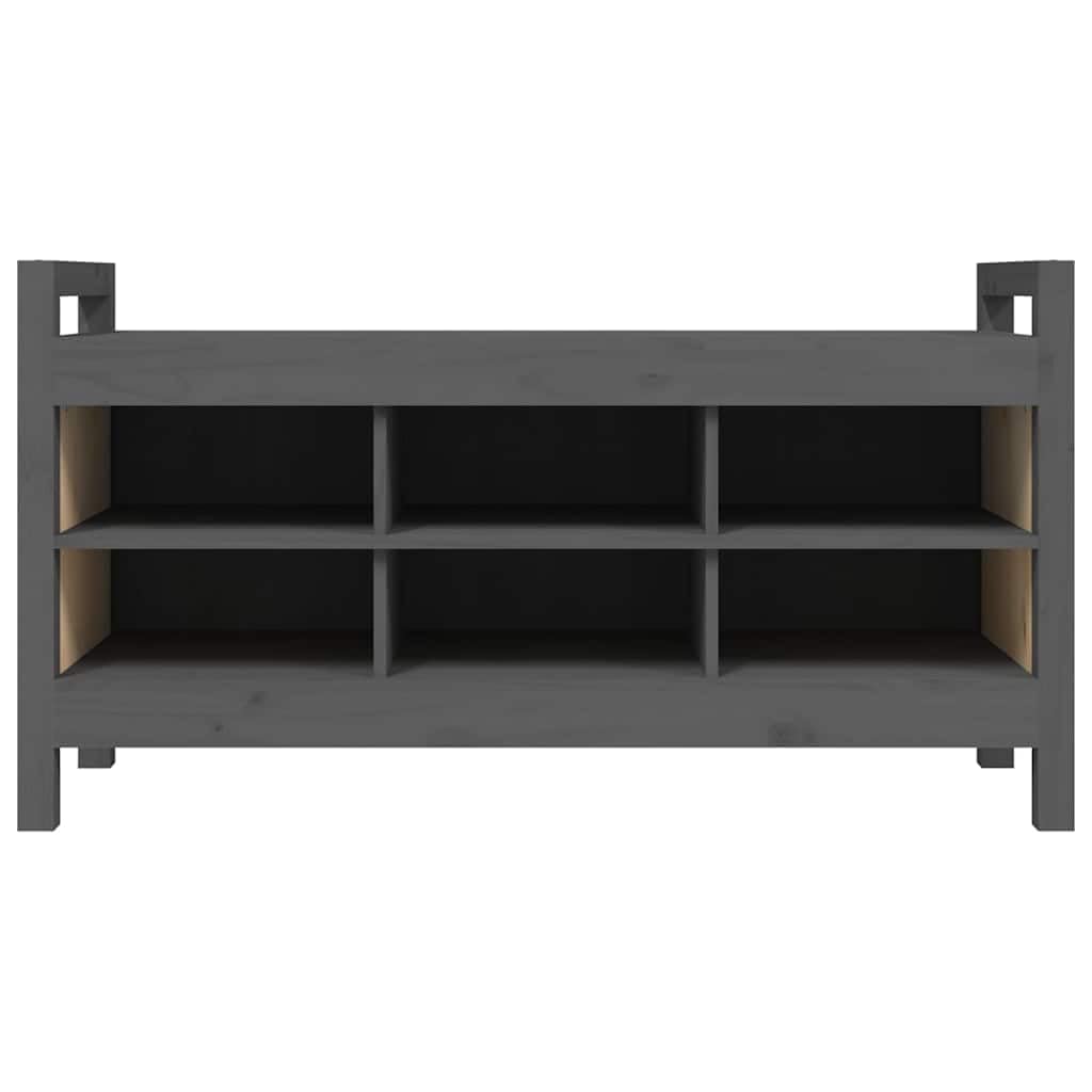 Banco de pasillo de madera de pino maciza, gris, 110 x 40 x 60 cm, con 6 compartimentos, espacio de almacenamiento, para pasillo, pasillo, salón, orden y ahorro de espacio