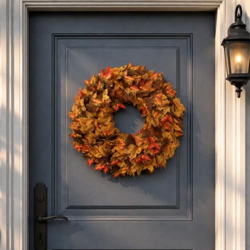 LAIMENNI 20 Inch Fall Wreaths for Front Door, Maple Leaves Outdoor Wreaths - image 2