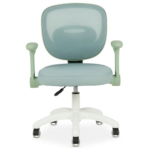 IDIMEX Chaise de Bureau Enfant Amelia Vert Réglable en Hauteur avec Accoudoirs, Assise Rembourrée Confortable, Dossier en Tissu Respirant