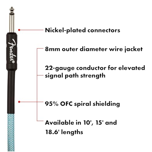 Fender Professional Series Tweed Instrument Cable, 10', Daphne Blue