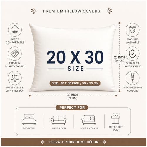 Image of Cotton Pillow Cover Set (1 Pair) | 20x30 Inch | Soft Breathable Cotton Fabric - Comfortable, Durable & Easy Care - 2 Pcs Set | White Leaf Print