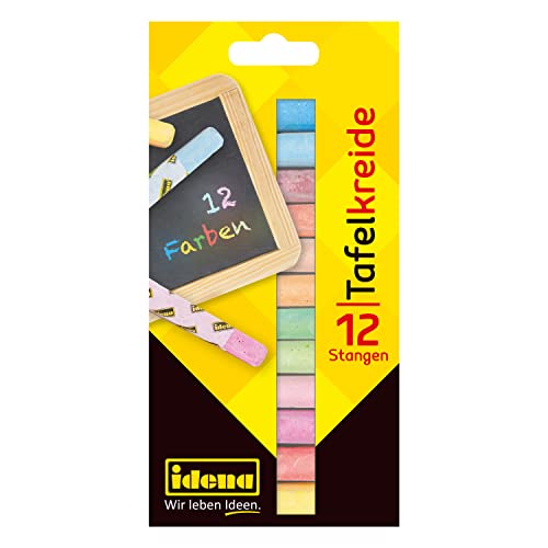 Idena 621724 - Gesso per lavagna in scatola pieghevole, 12 bastoncini, colori diversi