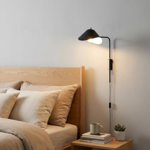 BARCELONA LED Aplique de pared con brazo articulado y enchufe, Lámpara negra industrial retro de cabecero de cama, Metal resistente, Estilo moderno y vintage, interruptor, Ideal Dormitorio y Salón