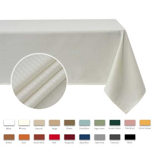 Image of maxmill Square Jacquard Tablecloth Waterproof Spillproof Wrinkle Resistant Soft Weaved Design Table Cloth for Dinner and Party Washable Fabric Cover, Indoor and Outdoor Use, 60 x 60 Inch, Ivory