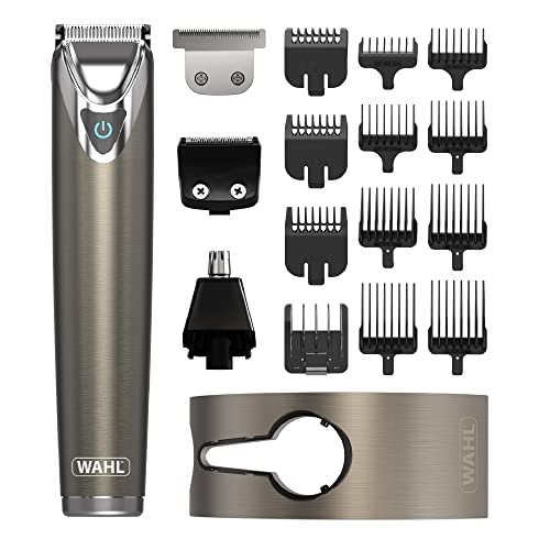 Wahl Tondeuse à barbe et barbe en acier inoxydable 9 en 1 pour homme, coupe de cheveux, nez et oreilles, kit de toilettage pour homme, têtes lavables, sans fil