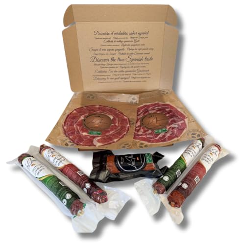 LUX IBÉRICO - Cesta Gourmet para Regalar – Lote Embutidos Ibericos - Paleta, Lomo, Salchichón y Chorizo Ibérico - Origen Extremadura - Regalo Gourmet