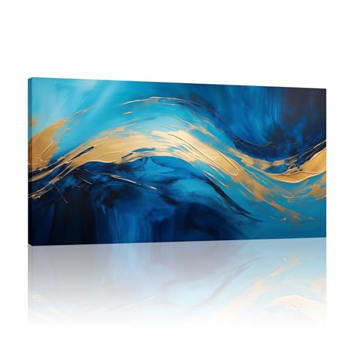 Décoration murale minimaliste bleue et dorée pour chambre