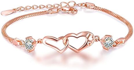 EVERU Heart Love Bracelet for Women, Symbol Never Separated, 925 Sterling Silver Adjustable Charm Forever Bracelet